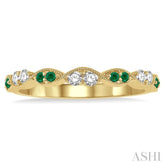 1.35 MM Round Cut Emerald and 1/5 Ctw Round Cut Diamond Precious Half Eternity Wedding Band in 14K Yellow Gold